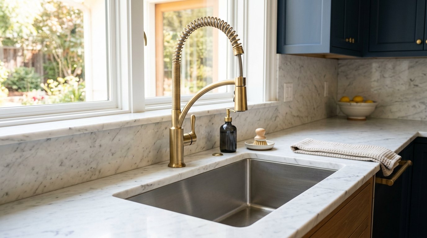 Designer kitchen faucet and stainless steel undermount sink installation in Laguna Niguel